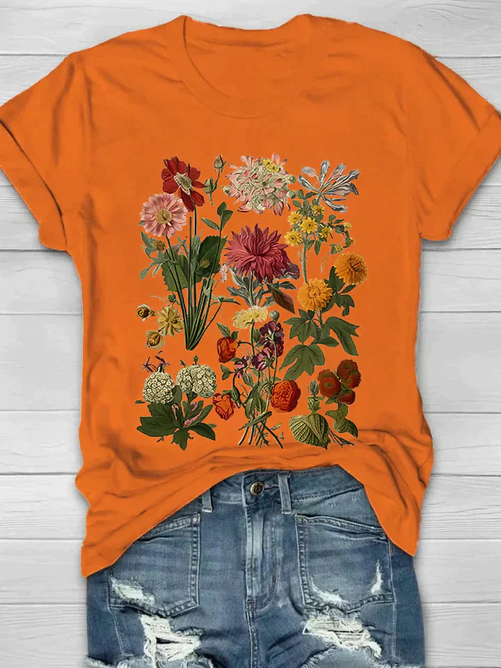 Levoire | T-shirt Femme Vintage Avec Impression De Fleurs Orange