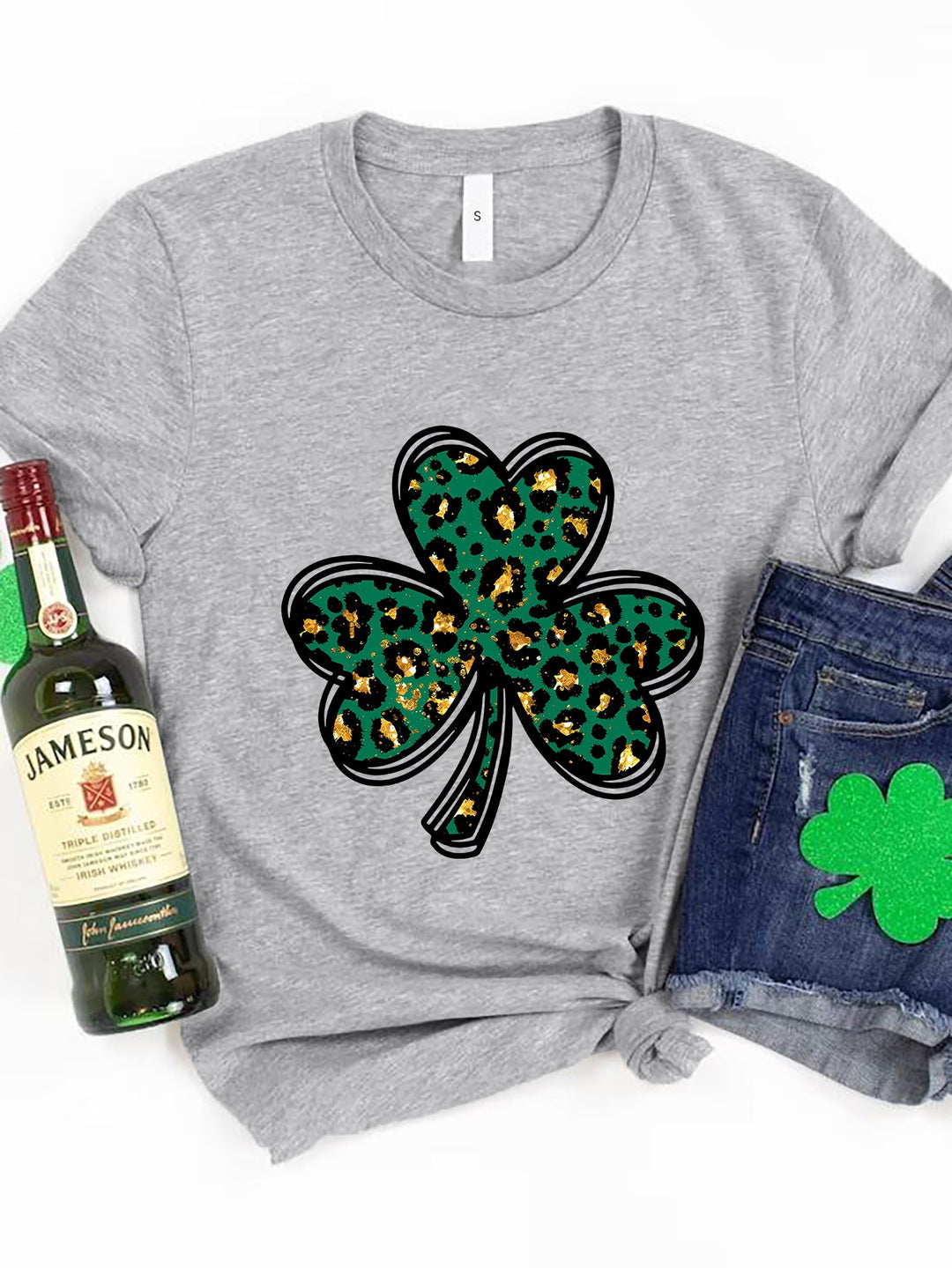Levoire | Lucky Clover Col rond Manches courtes T-shirt Gris