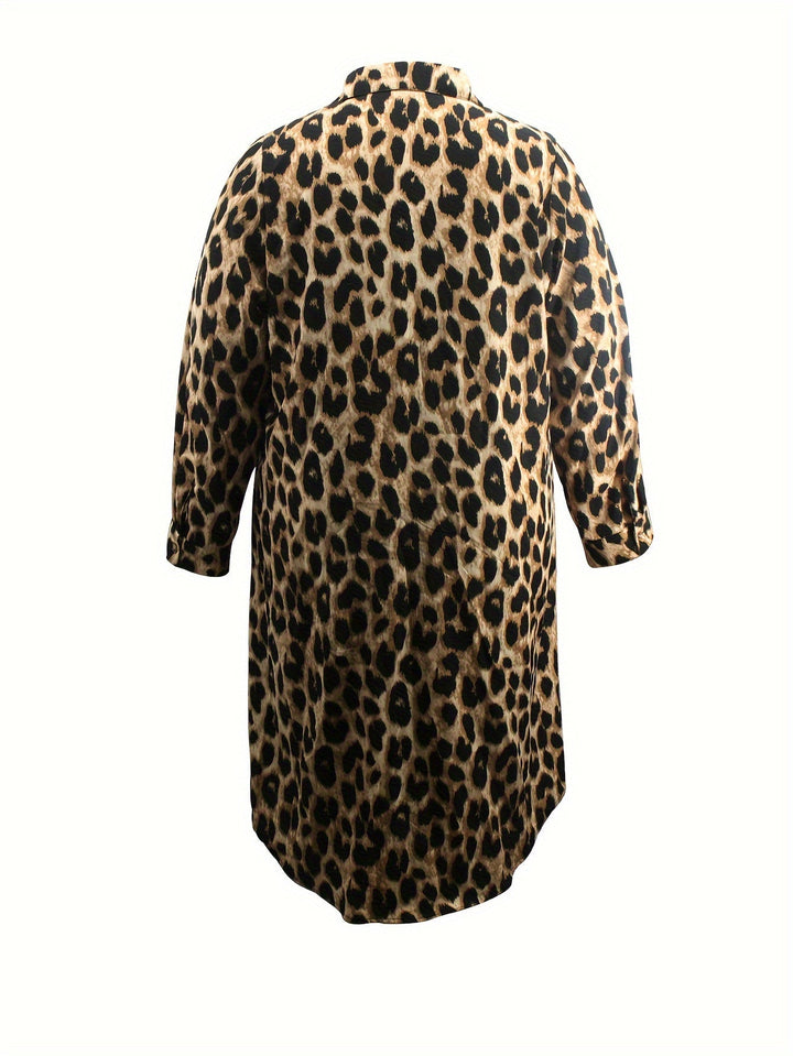 Levoire | Robe Chemise À Imprimé Léopard Décontractée À Manches Longues