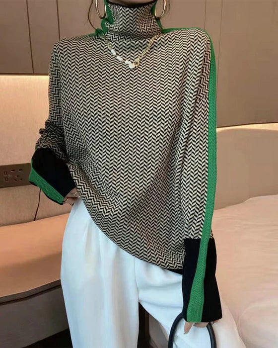 Levoire | Pull À Col Roulé En Design De Blocs De Couleur Vert