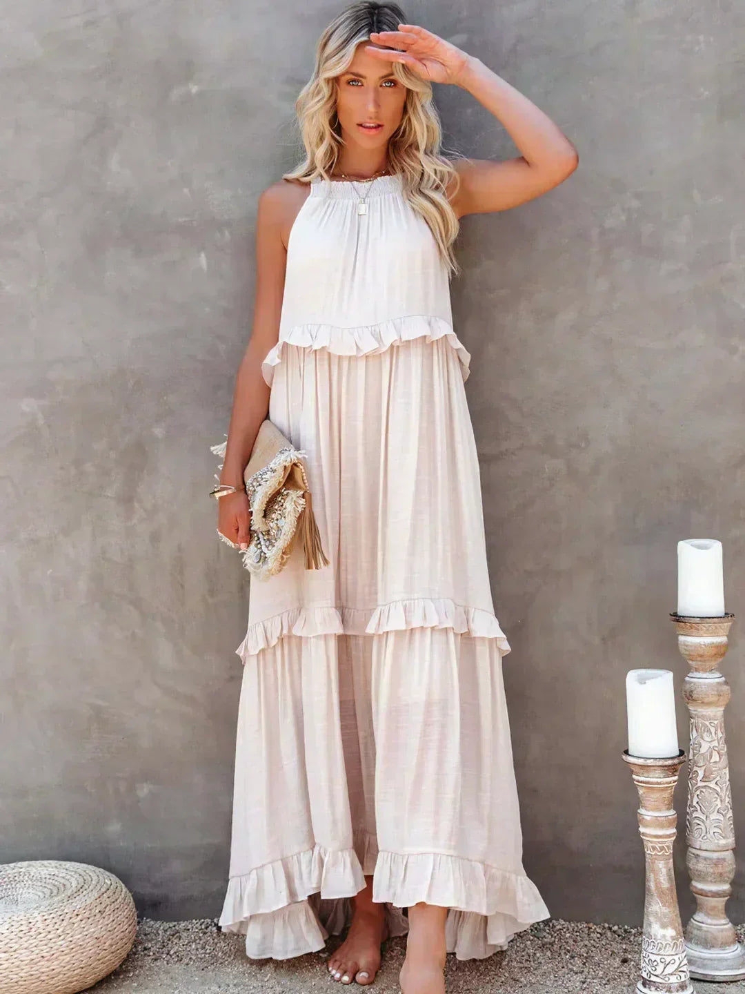 Levoire | Robe Maxi Volant À Bretelles Abricot (Vente presque terminée)