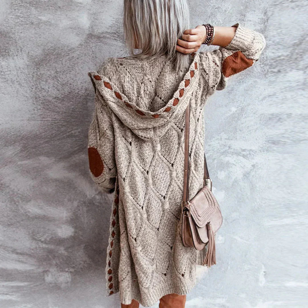 Levoire | Pull À Capuche Tricoté Tendance Cardigan Avec Patchs Contrastés