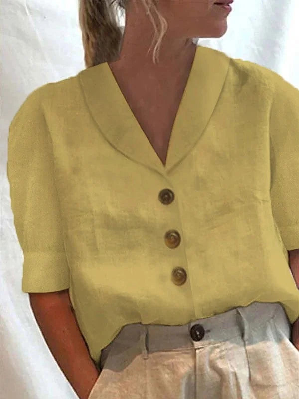 Levoire | Chemise Boutonnée Pour Femmes | Demi-manches Jaune