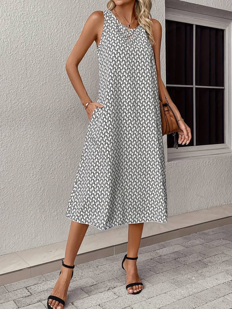 Levoire | Robe Midi Boho Sans Manches Avec Imprimé Intégral
