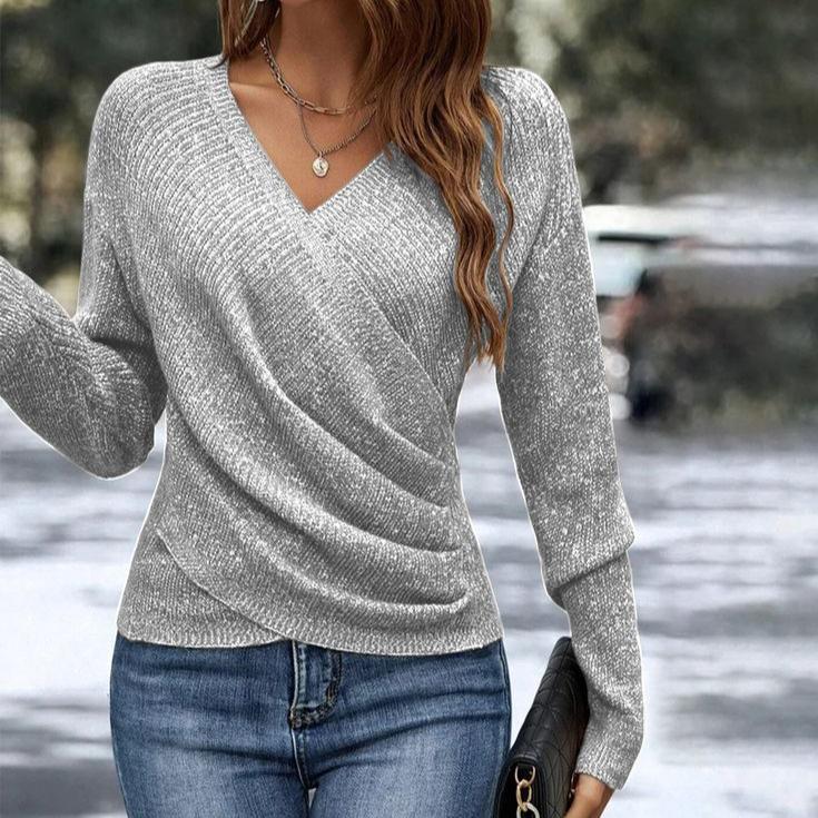 Levoire | Pull-over uni à col en V Gris 3