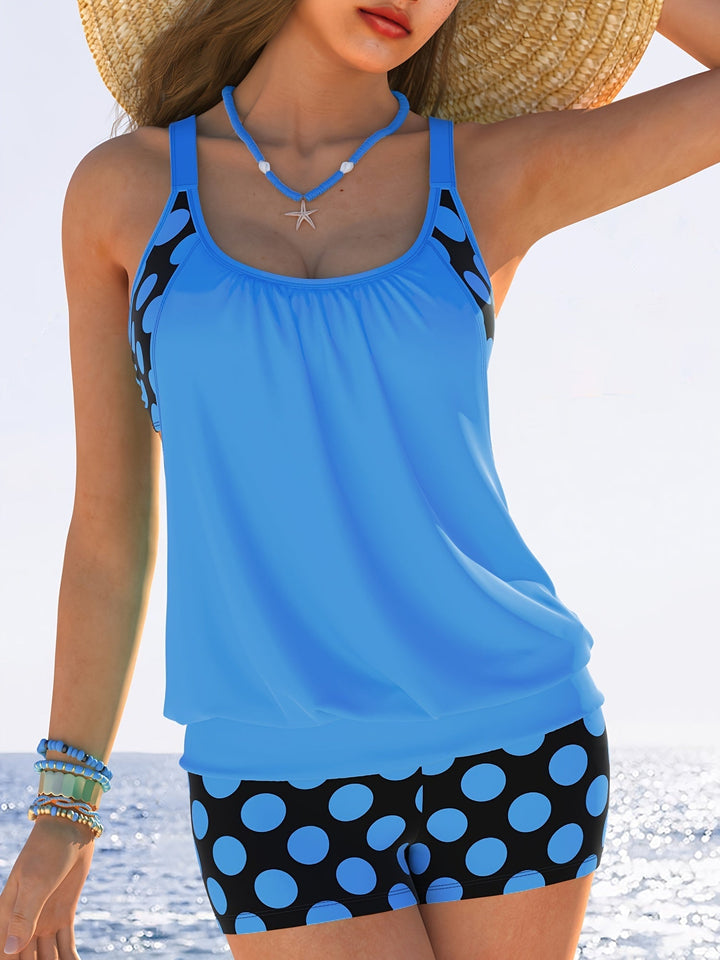 Levoire | Haut De Tankini À Pois Avec Top Flottant Pour Femmes Bleu vivant
