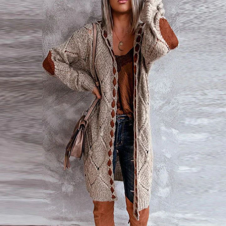 Levoire | Pull À Capuche Tricoté Tendance Cardigan Avec Patchs Contrastés Khaki