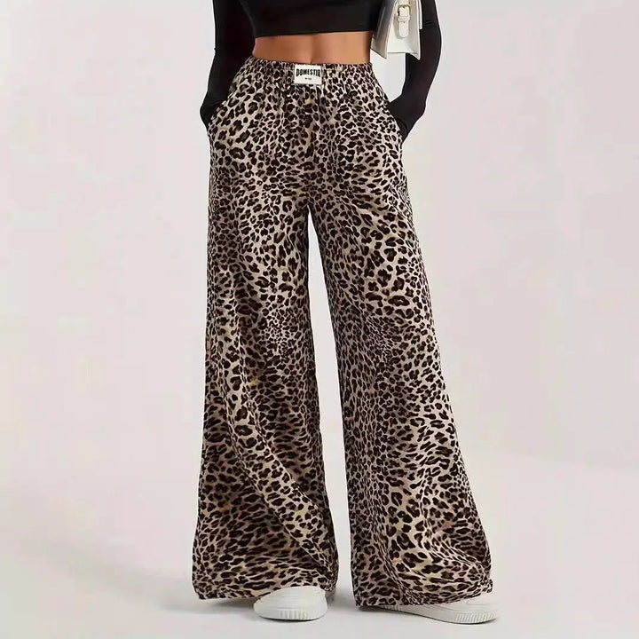 Levoire | Pantalons droits décontractés taille haute en imprimé léopard
