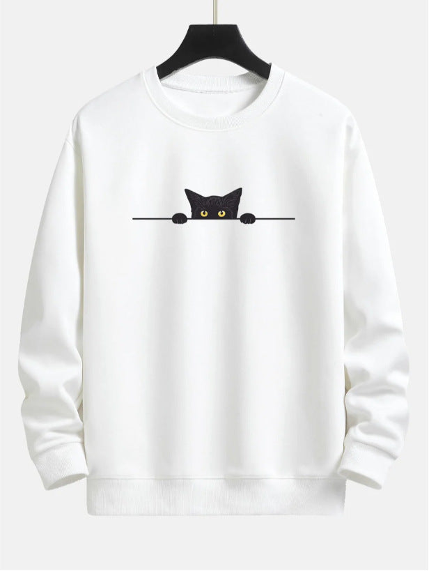 Levoire | Chemise À Col Rond Avec Un Adorable Motif De Chat Chat Créatif Blanc