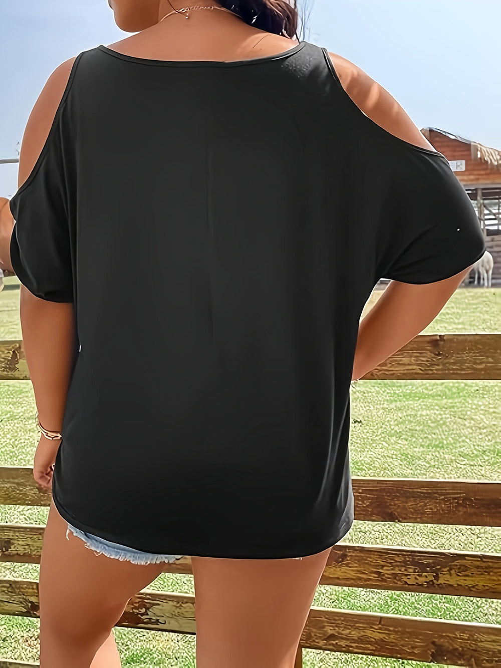 Levoire | Grande Taille Lurekantsmønster Col Rond Épaules Nues T-shirt