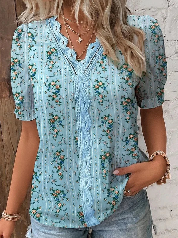Levoire | Chemise élégante en dentelle avec décolleté en V Bleu-A