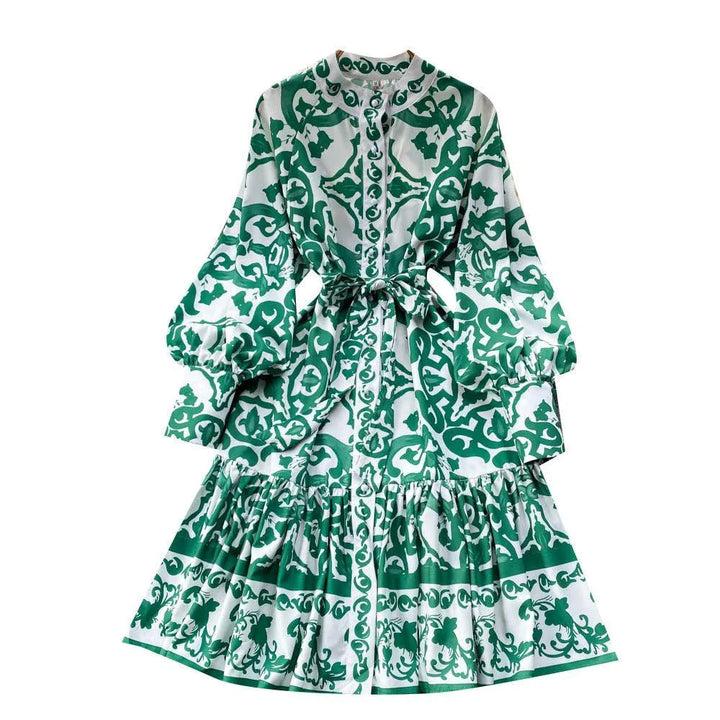 Levoire | Robe avec ceinture à la taille et col montant Vert