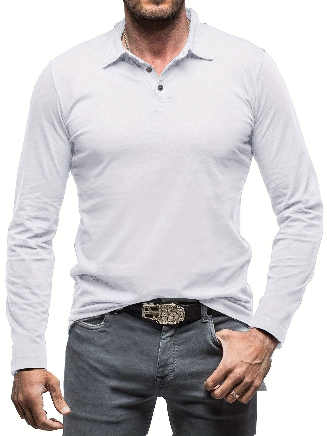 Levoire | T-Shirt Henley À Manches Longues Unies Pour Hommes