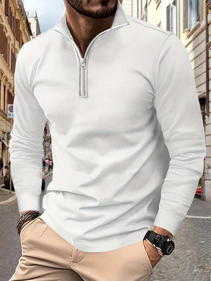 Levoire | T-Shirt Uni Pour Homme À Manches Longues Et Col Zippé