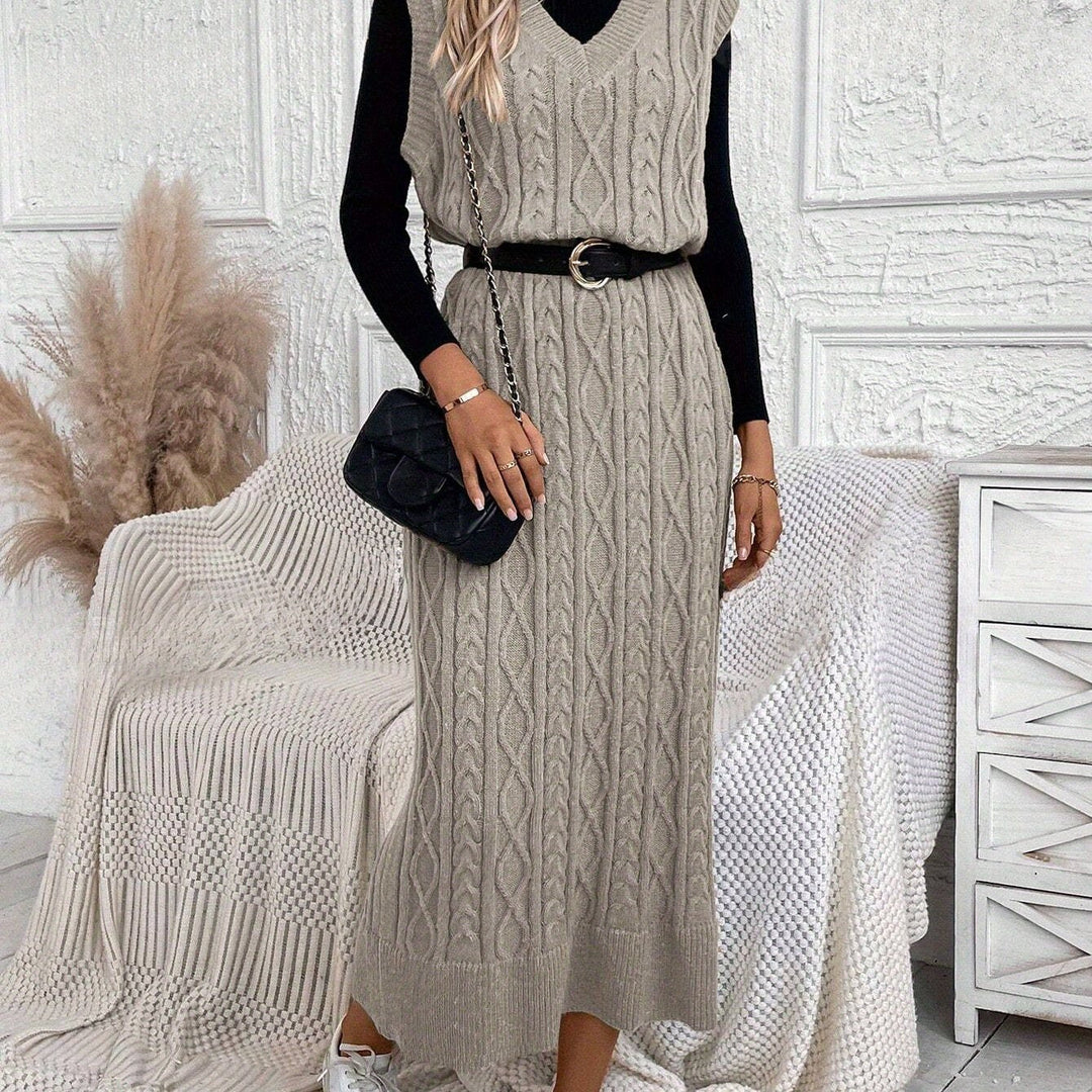 Levoire | Robe Maxi Sans Manches Rayée Avec Motif En Câble Et En Col V