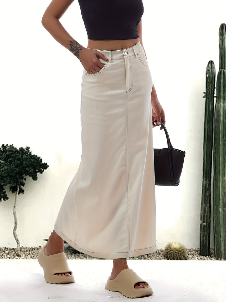 Levoire | Couleur Unie Blanc Fente Arrière Détente Maxi Jean Jupe