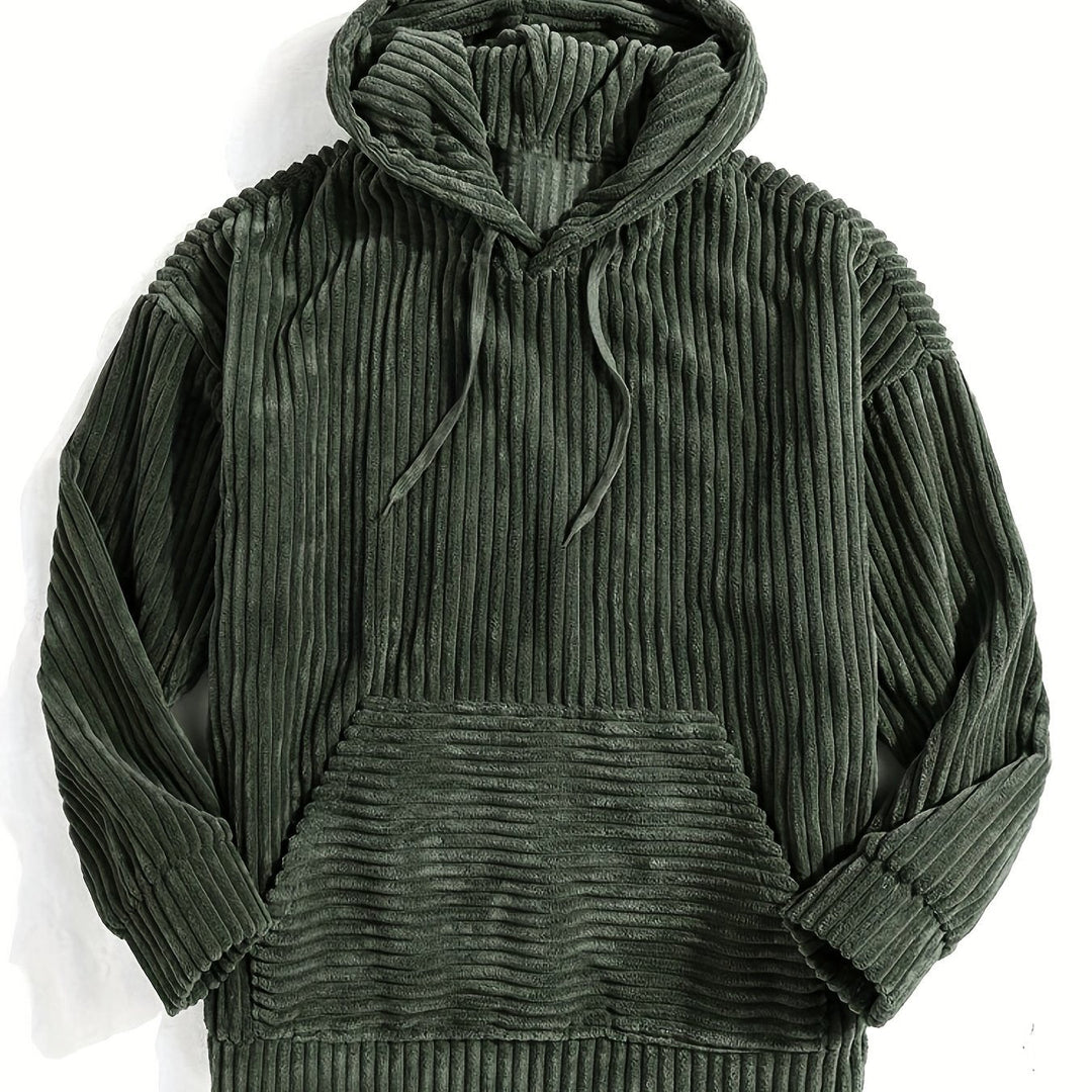 Levoire | Sweat À Capuche En Corduroy Vintage Pour Hommes Avec Col Haut Et Poche Kangourou