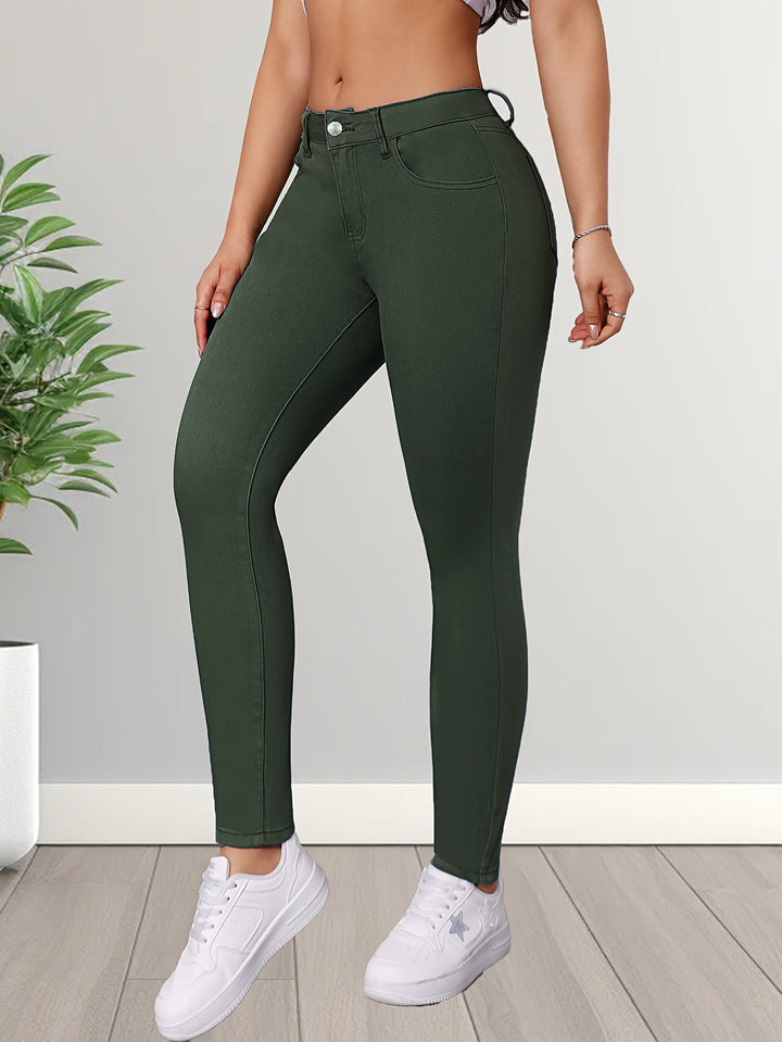 Levoire | Pantalons Skinny Stretch Olive Chic Taille Haute