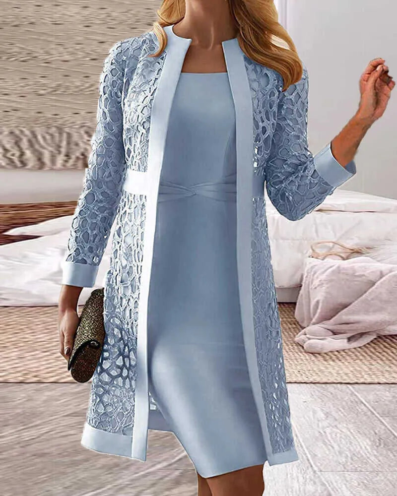 Levoire | Robe En Tricot À Manches Pointues Pour Femmes, Ensemble De 2 Pièces Bleu
