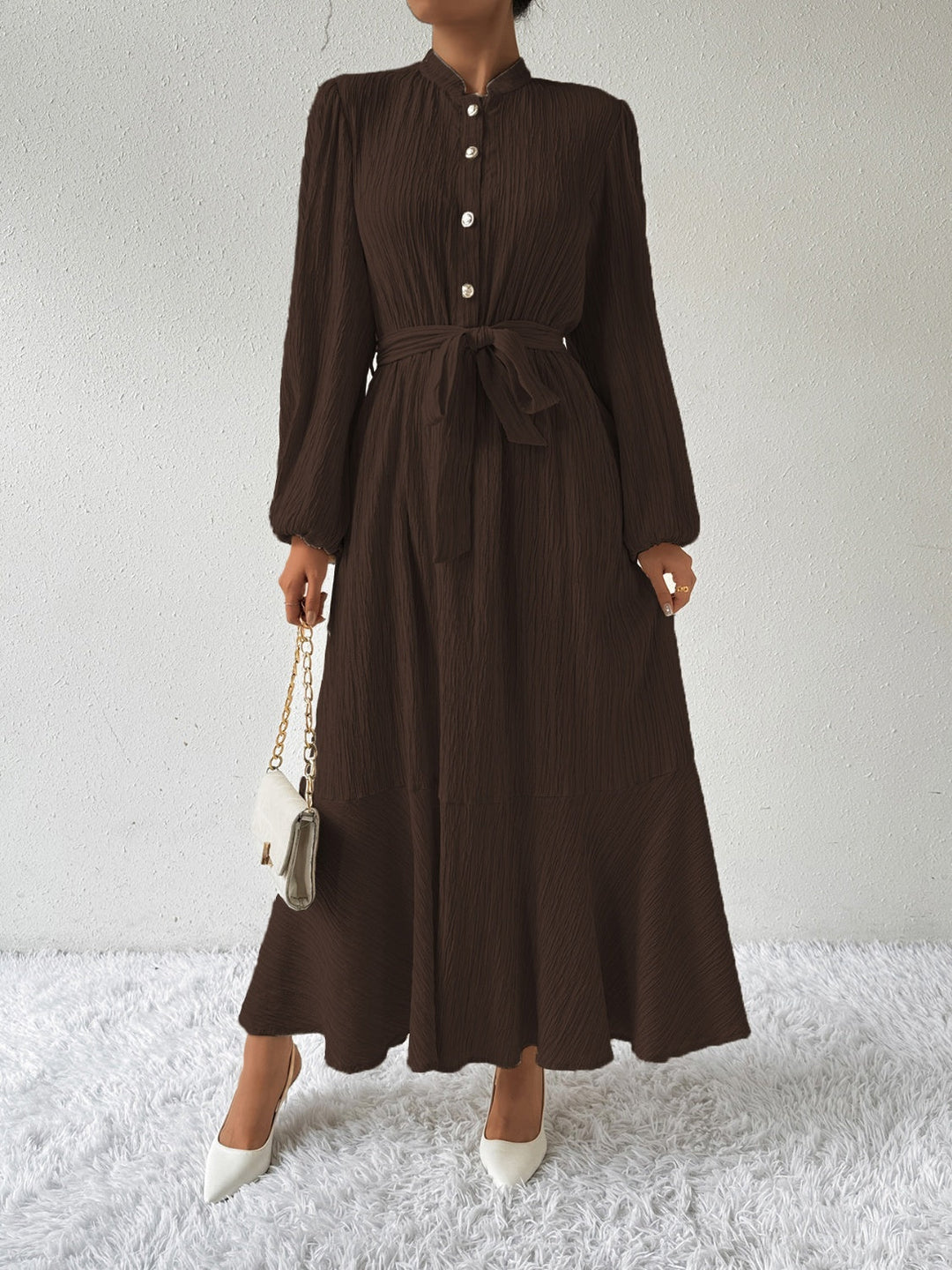 Levoire | Robe À Manches Longues Et Ceinture À Nœuds Brun foncé