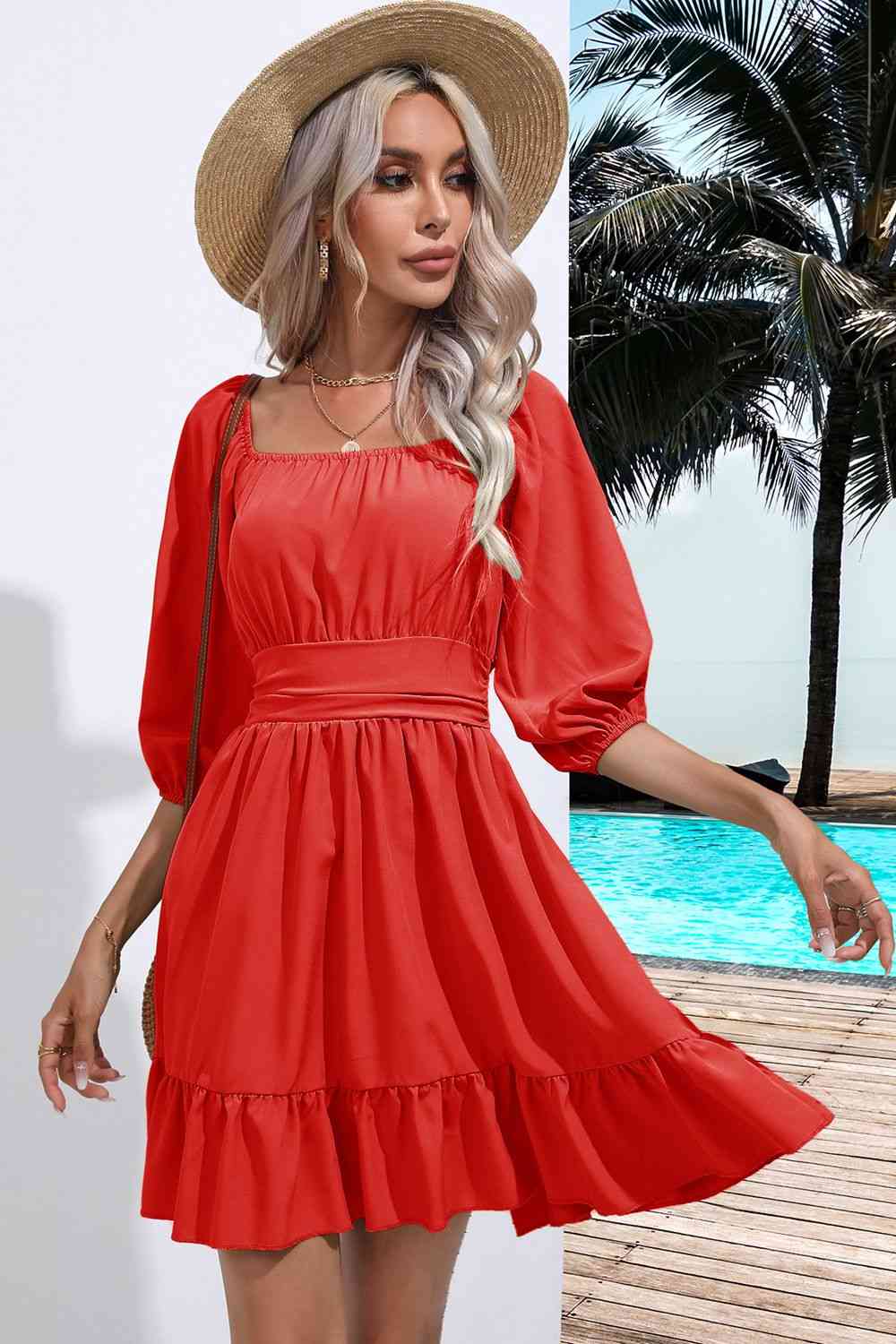Levoire | Robe à encolure carrée Rouge