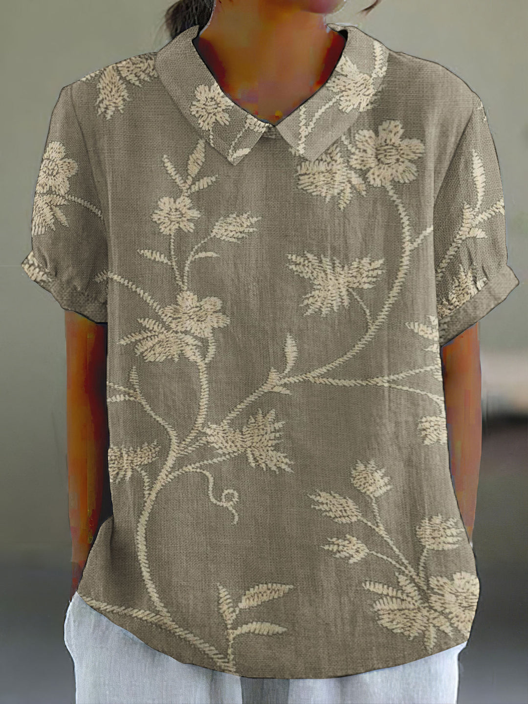 Levoire | Blouse Dorée À Motif De Fougère Khaki