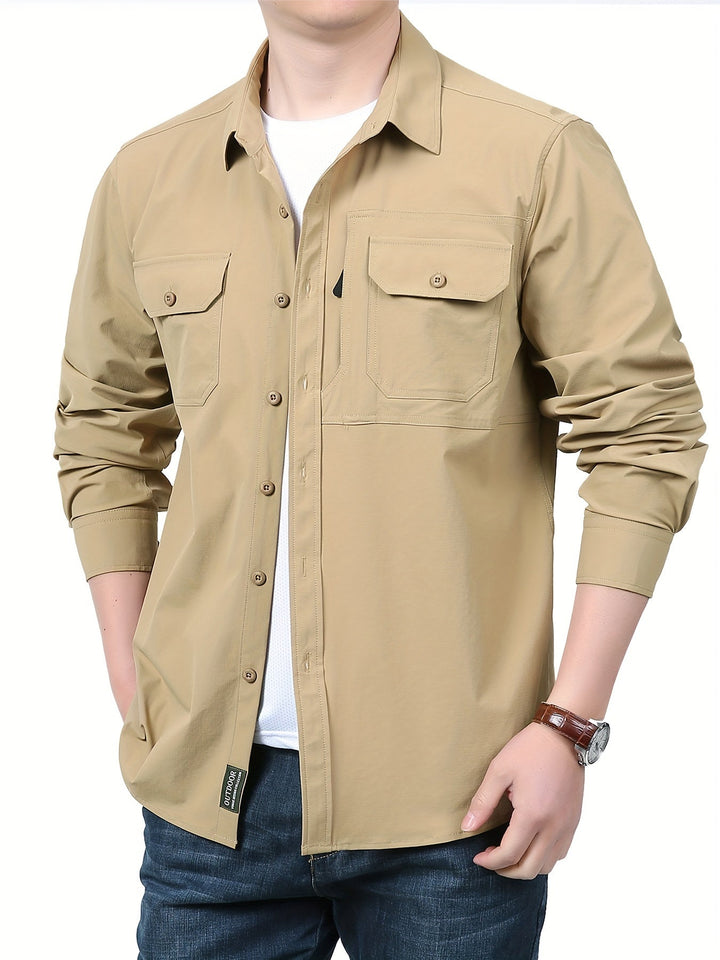 Levoire | Pour Hommes Chemise Cargo À Manches Longues Décontractée Unie