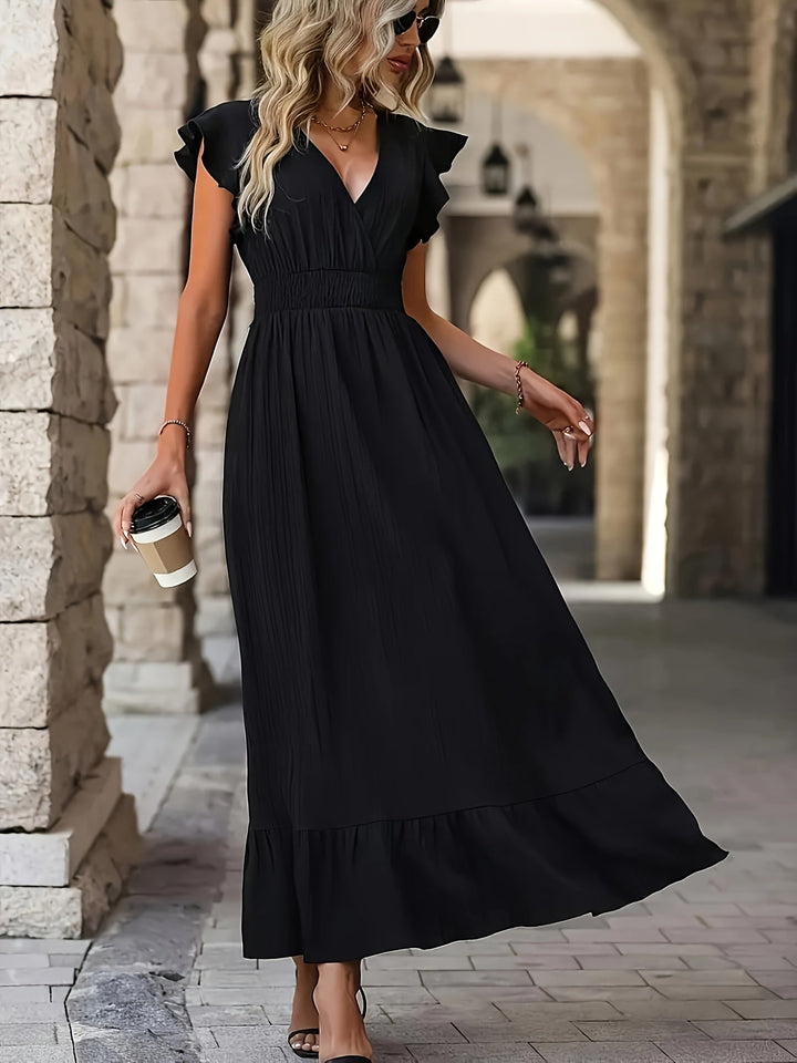 Levoire | Élégante Robe À Col En V Avec Taille Haute Et Manches À Volants