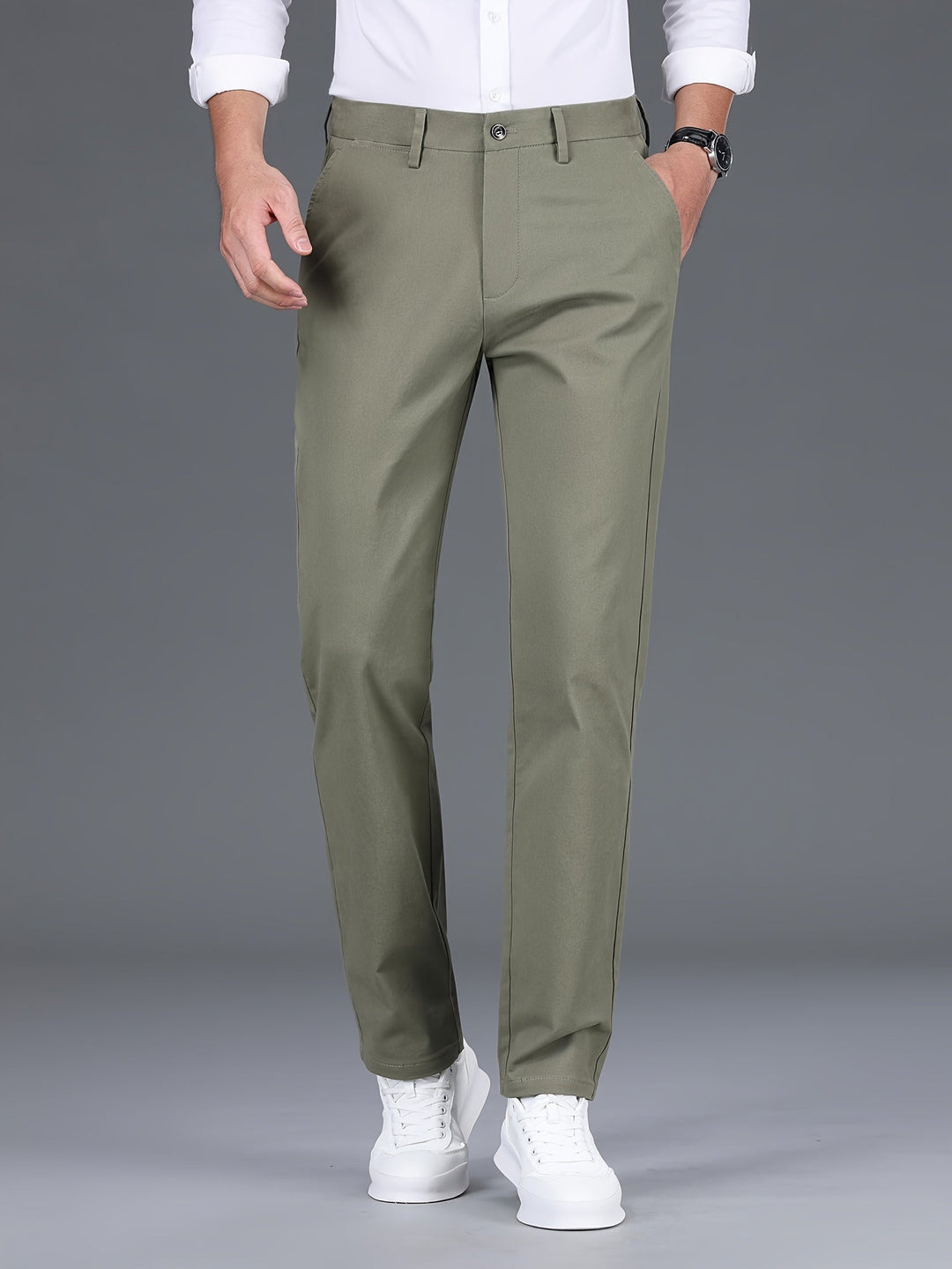 Levoire | Affaires Détendues Ajustement Étroite Pantalons Pour Hommes Avec Poches vert olive