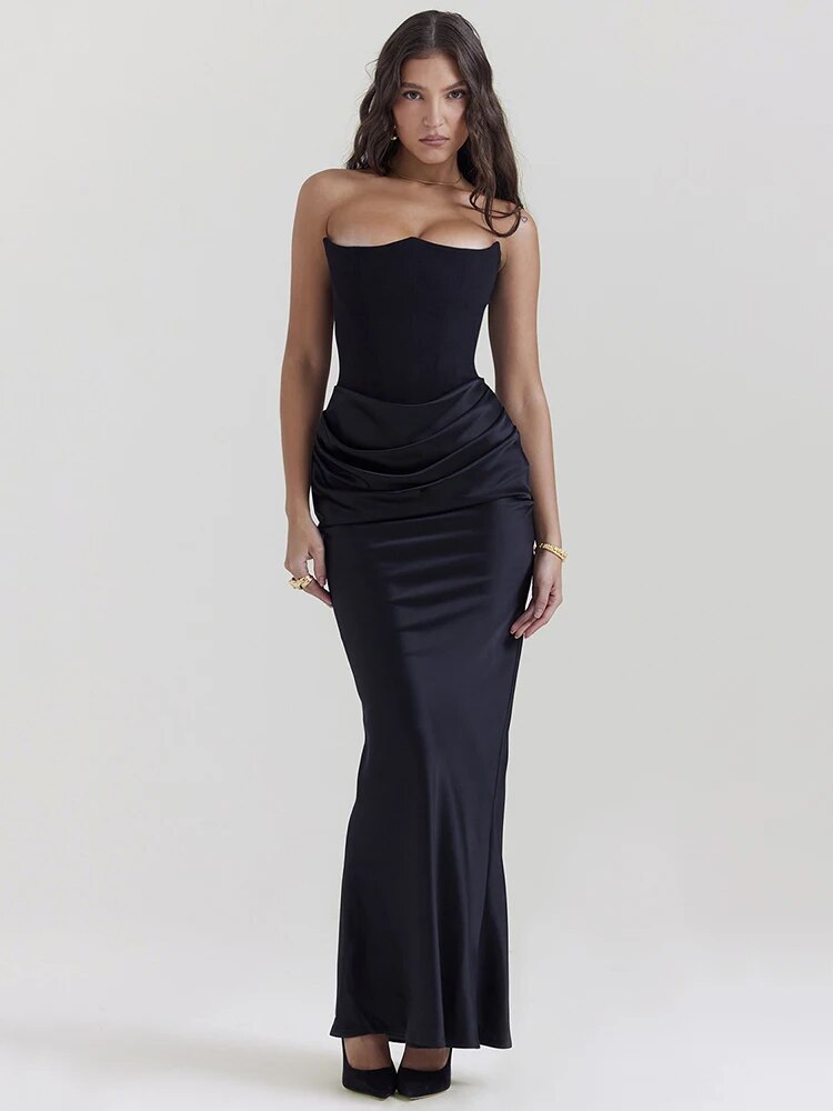 Levoire | Robe En Satin Élégante Sans Bretelles Noir