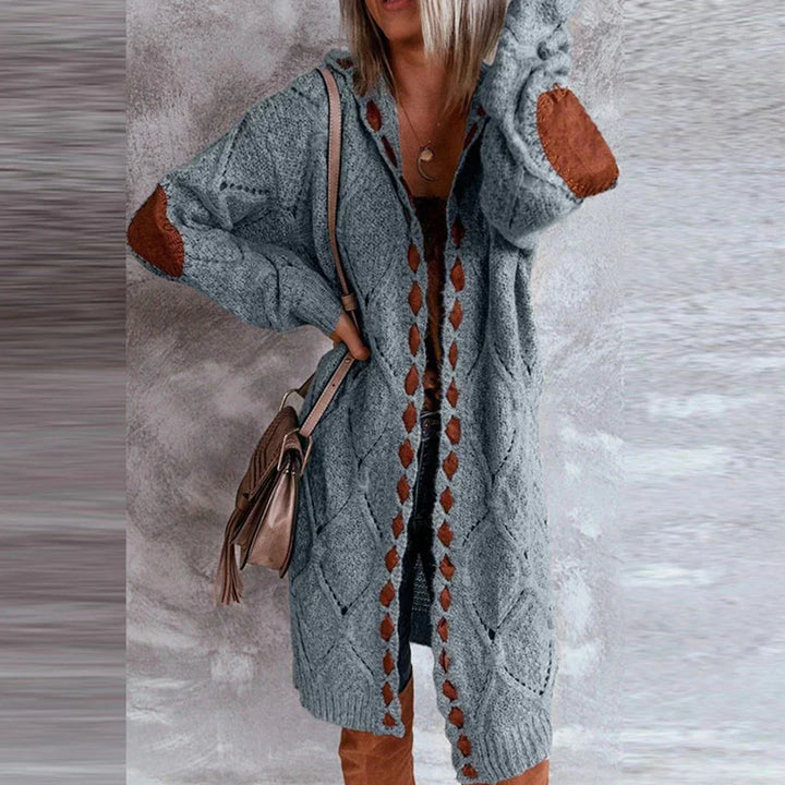 Levoire | Pull À Capuche Tricoté Tendance Cardigan Avec Patchs Contrastés Bleu
