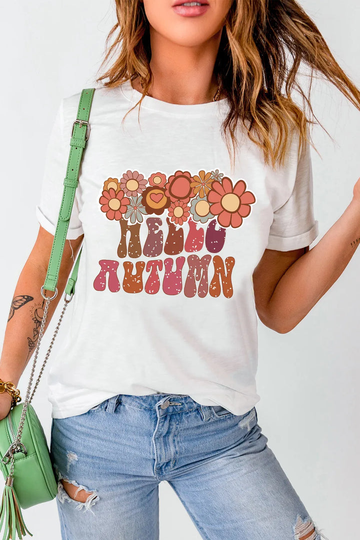 Levoire | Fleurs- & Lettres-graphique Col rond Manches courtes T-shirt