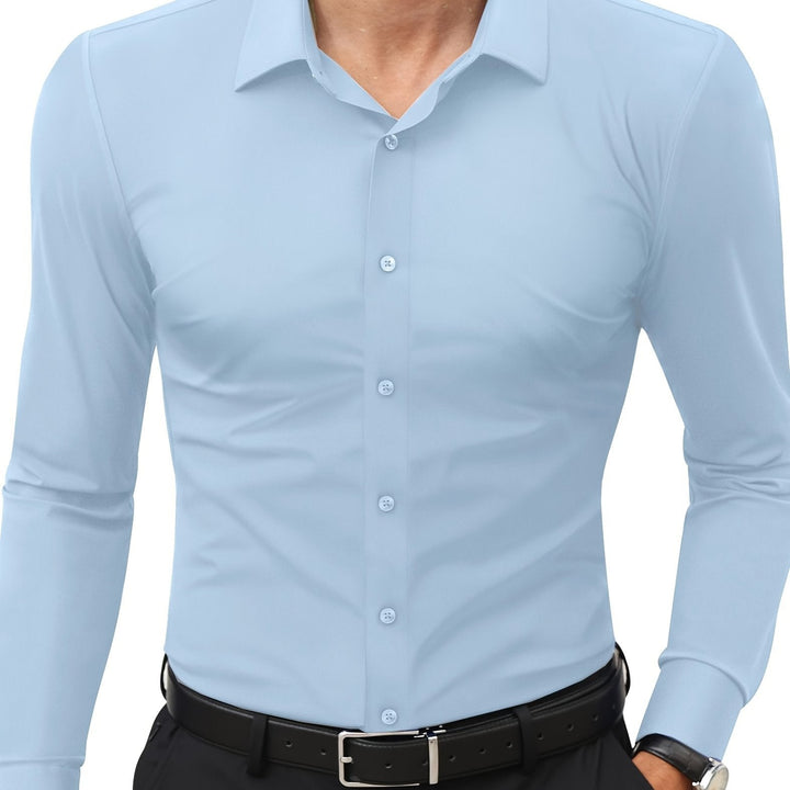 Levoire | Slim Fit Stretch Chemise Homme Boutonnée Bleu clair