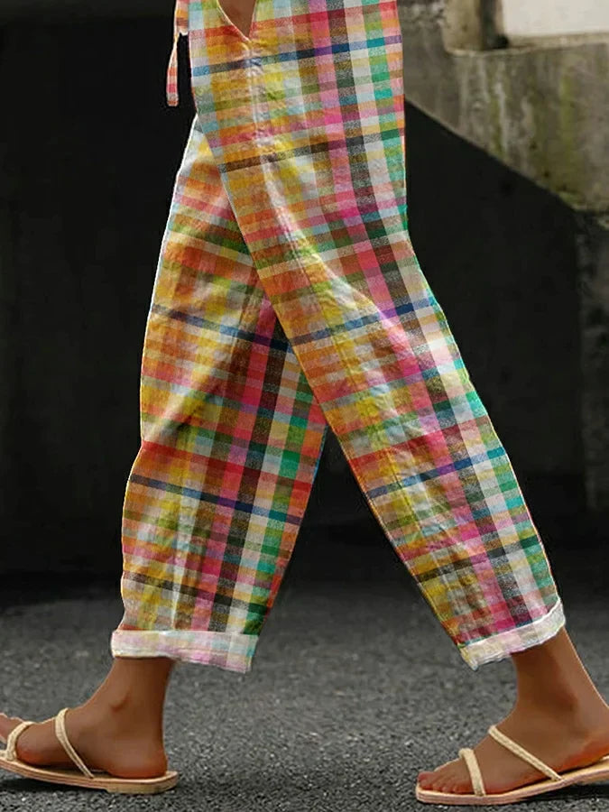 Levoire | Pantalon Decontracte Avec Motif À Carreaux Vintage, Elegant Et Confortable