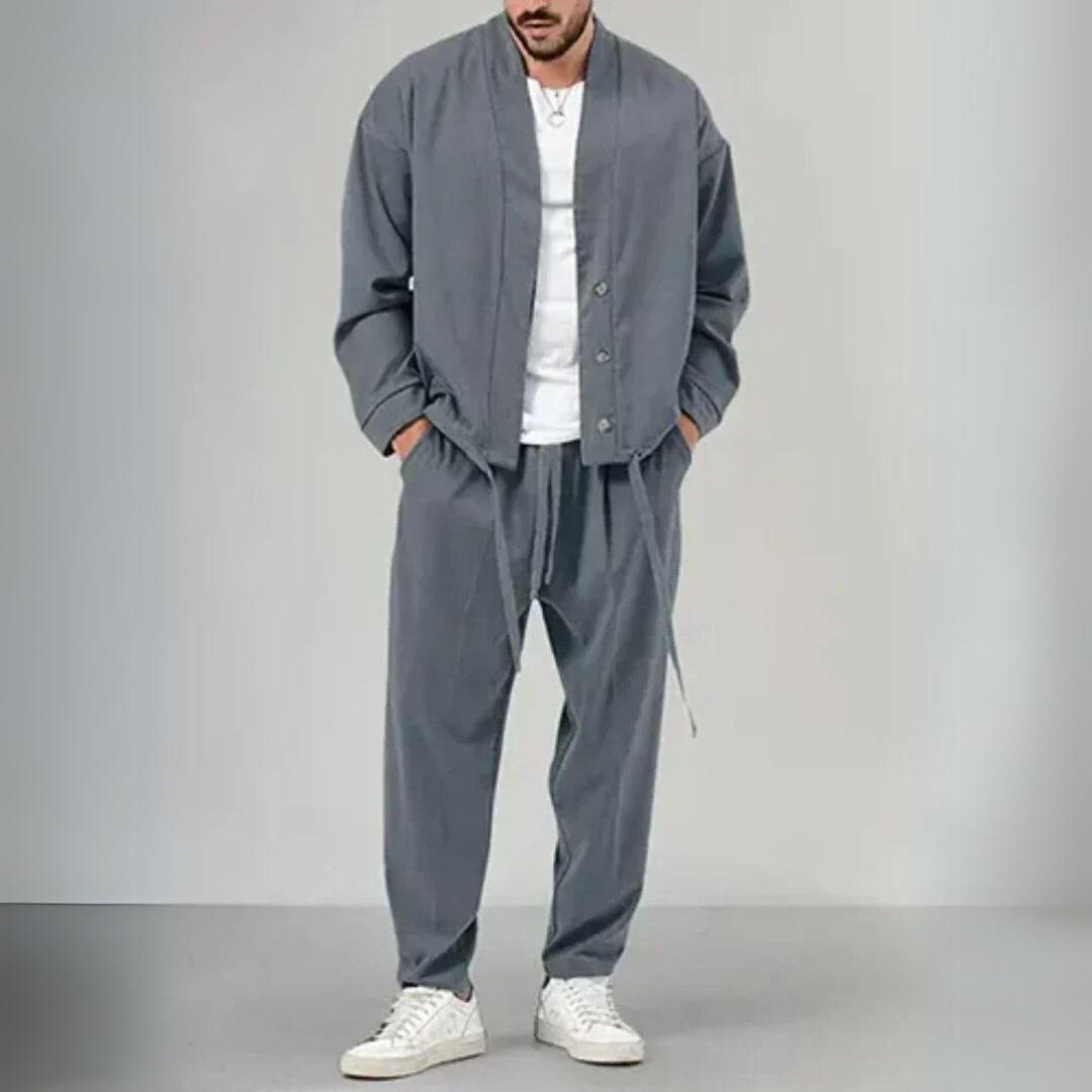 Levoire | Veste En Tricot À Boutons Et Pantalon À Cordons Pour Hommes Gris foncé