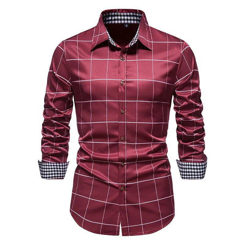 Levoire | Chemise De Bureau À Carreaux Pour Hommes Rouge foncé