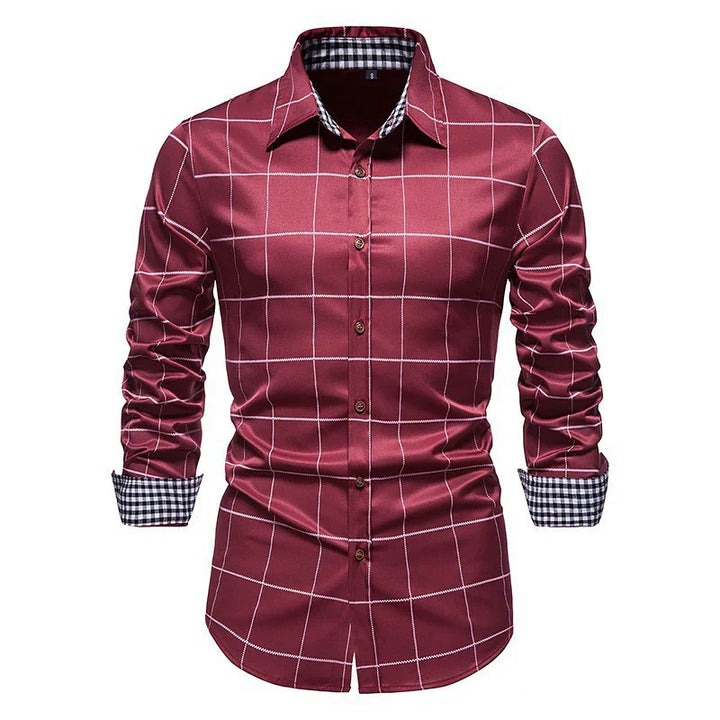 Levoire | Chemise De Bureau À Carreaux Pour Hommes Rouge foncé