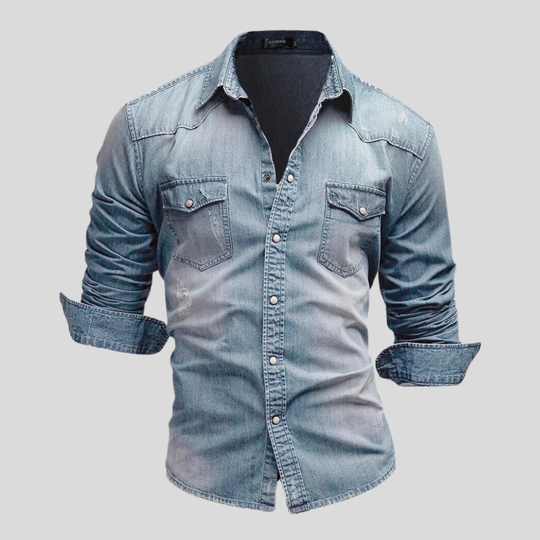Levoire | Chemise En Denim Pour Hommes Chemise En Denim Polyvalente Avec Poche Poitrine Bleu clair