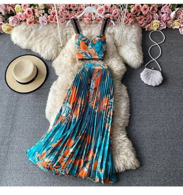 Levoire | Ensemble sans manches à deux pièces avec motif floral