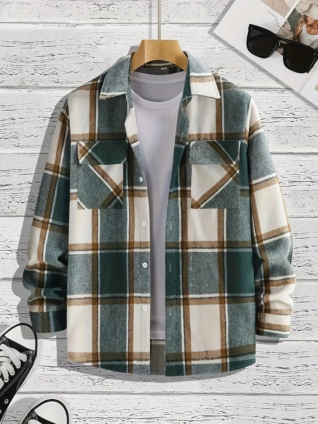 Levoire | Veste à carreaux décontractée polyvalente Vert olive