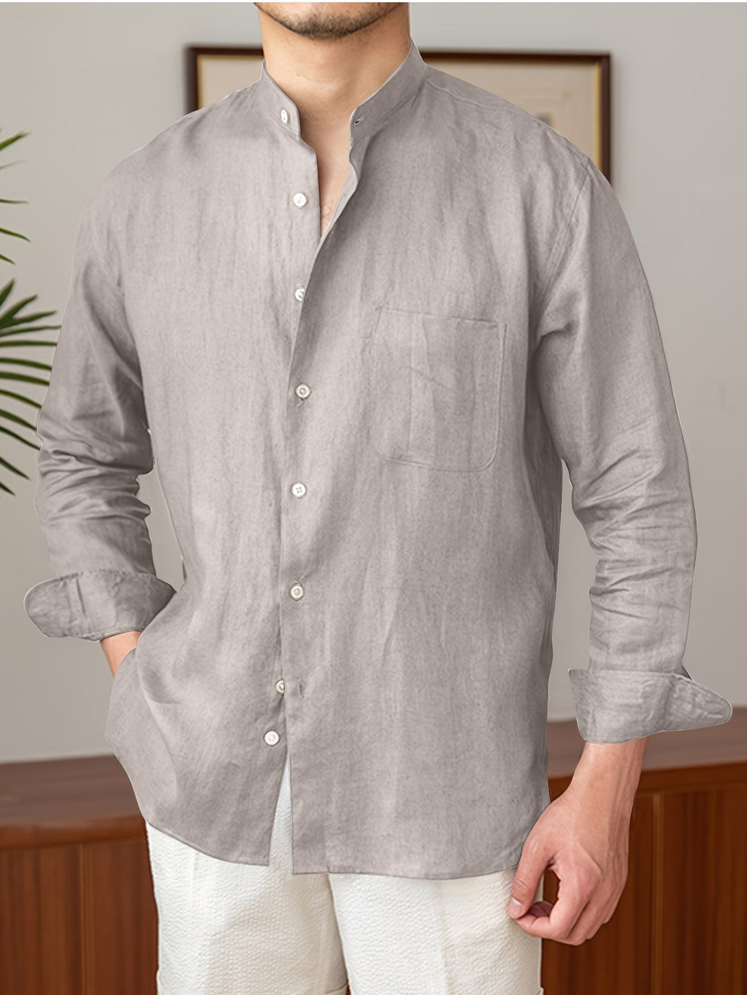 Levoire | Chemise En Lin Non Mélangée À Manches Longues Rose grise