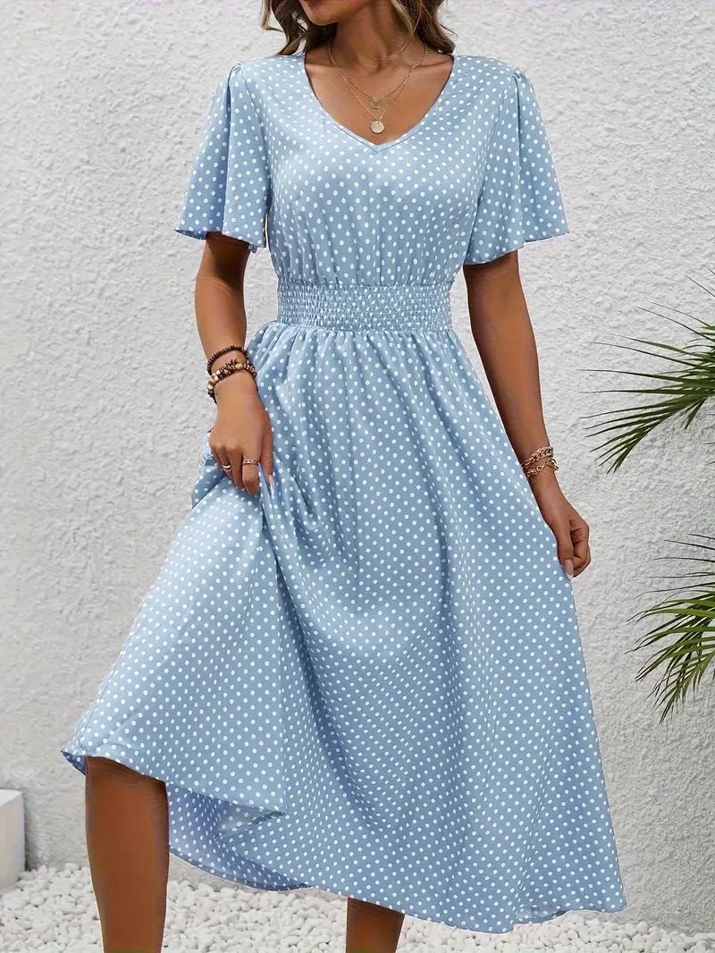 Levoire | Robe Taille Froncée Imprimée sur Toute la Surface, Robe Décontractée à Manches Courtes