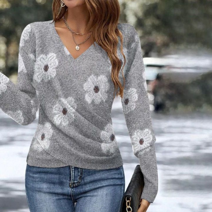Levoire | Pull-over uni à col en V Gris 2