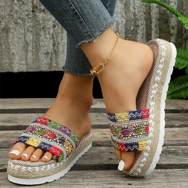 Levoire | Pantoufles De Luxe À Plateforme Boho Avec Détails Pour Femmes