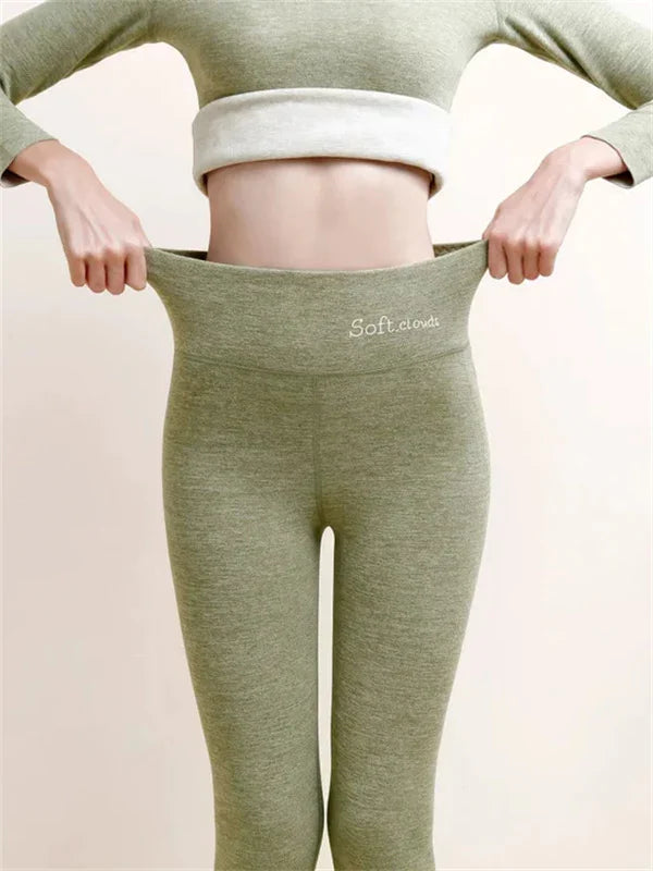Levoire | Leggings Amincissants avec Doublure en Polaire et Ajustement Confortable pour Femmes Vert