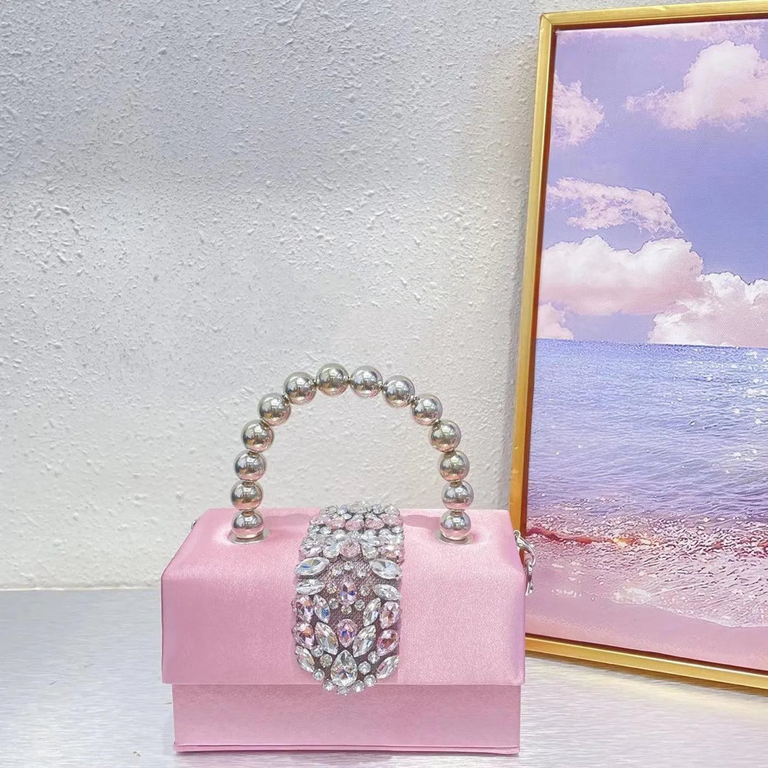 Levoire | Petit sac carré avec des strass français brillants en tête de diamant Rosa