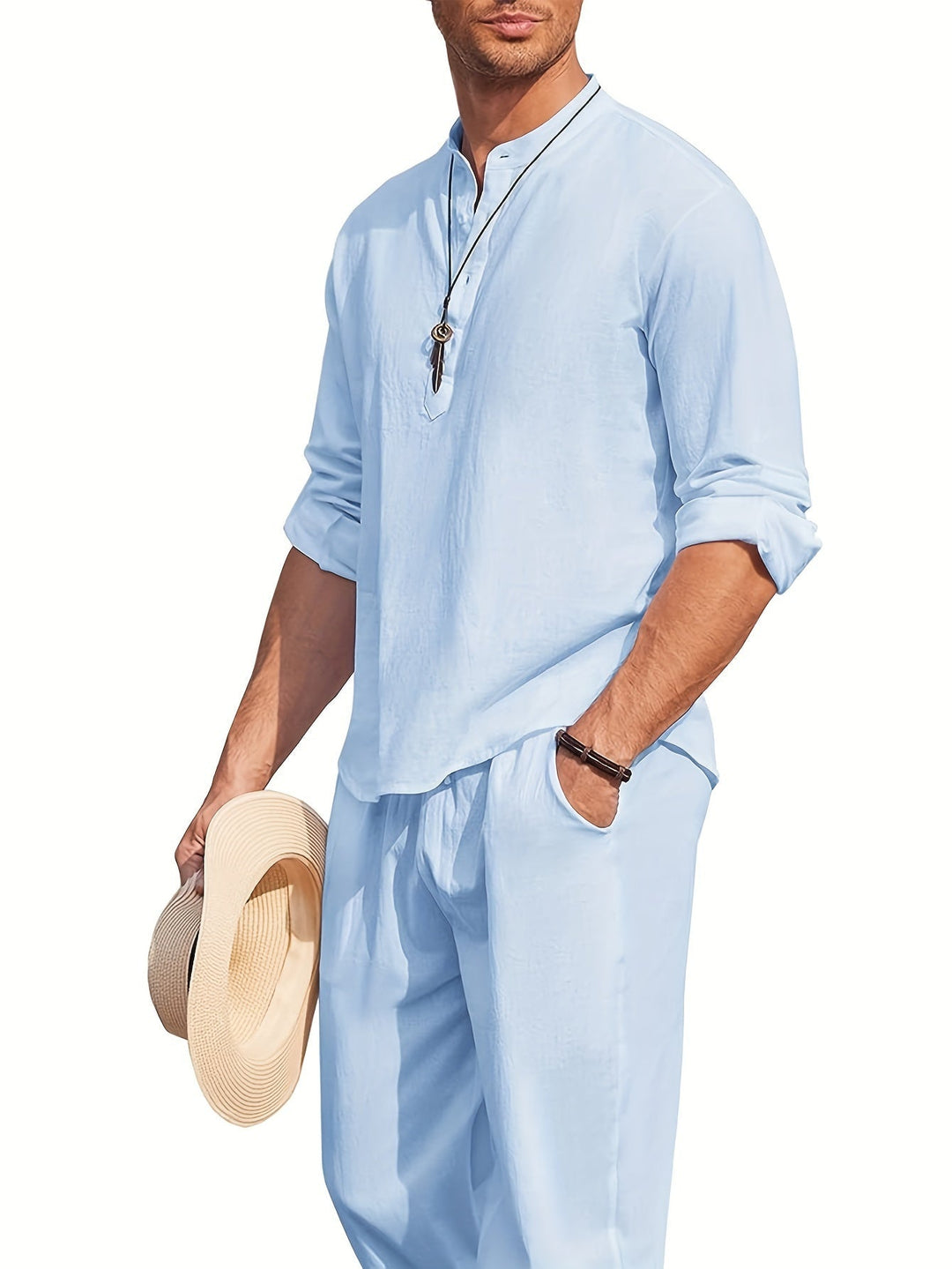 Levoire | T-Shirt Henley Homme Style Rétro À Manches Longues Uni