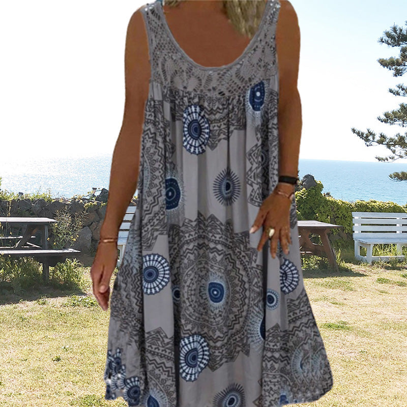 Levoire | Robe sans manches à anneau O avec impression Café
