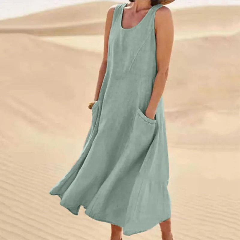Levoire | Robe En Lin Sans Manches Avec Poches Pour Femmes Vert clair
