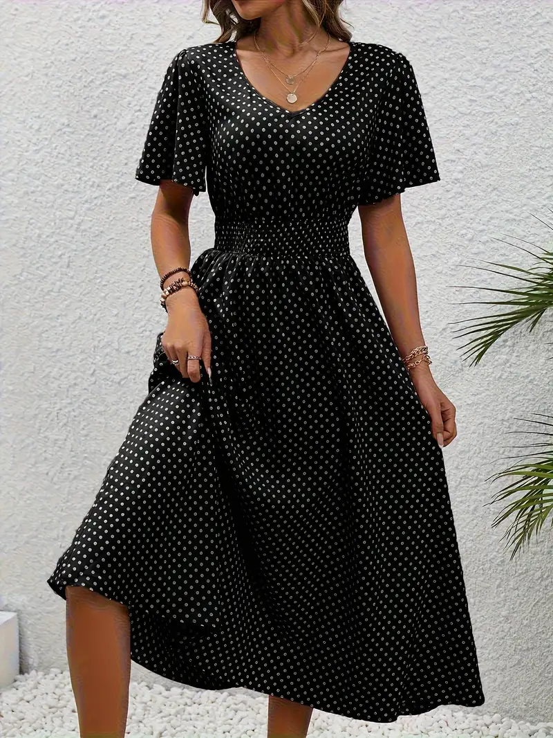 Levoire | Robe Taille Froncée Imprimée sur Toute la Surface, Robe Décontractée à Manches Courtes